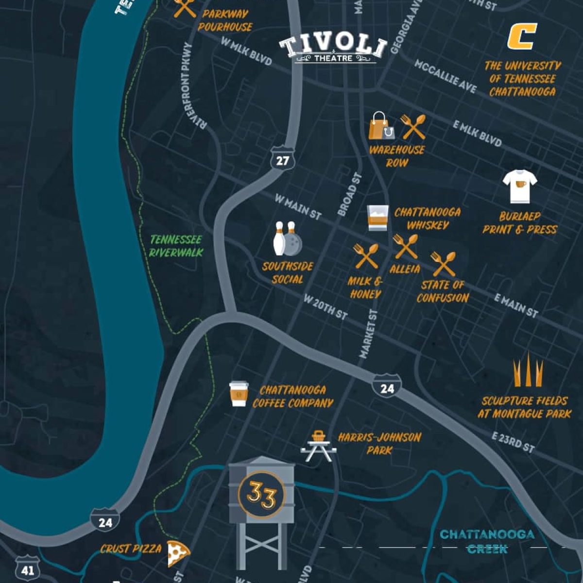 Apartments in Chattanooga A comprehensive map showcasing the city of Lincoln, Nebraska for those searching for apartments in Chattanooga.